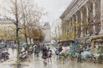 Paris Le marché aux fleurs Eugène Galien Peinture à l'huile